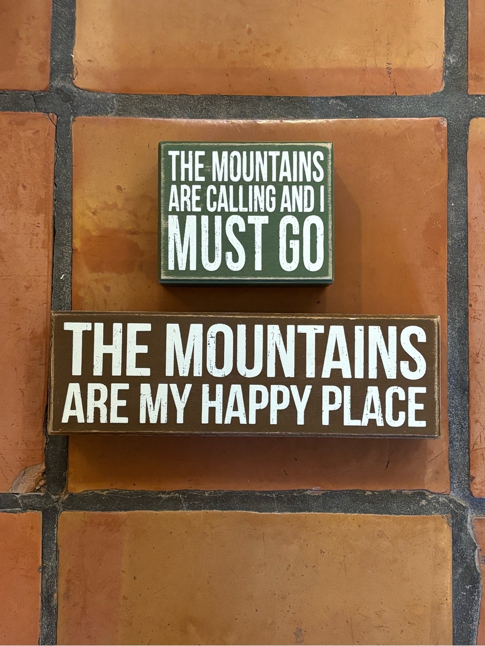 Rustic Green and Brown 'The Mountains' Wall Signs - Home Wall Decor